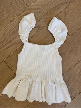 Janie and Jack White Ruffle Strap Ribbed Tank
